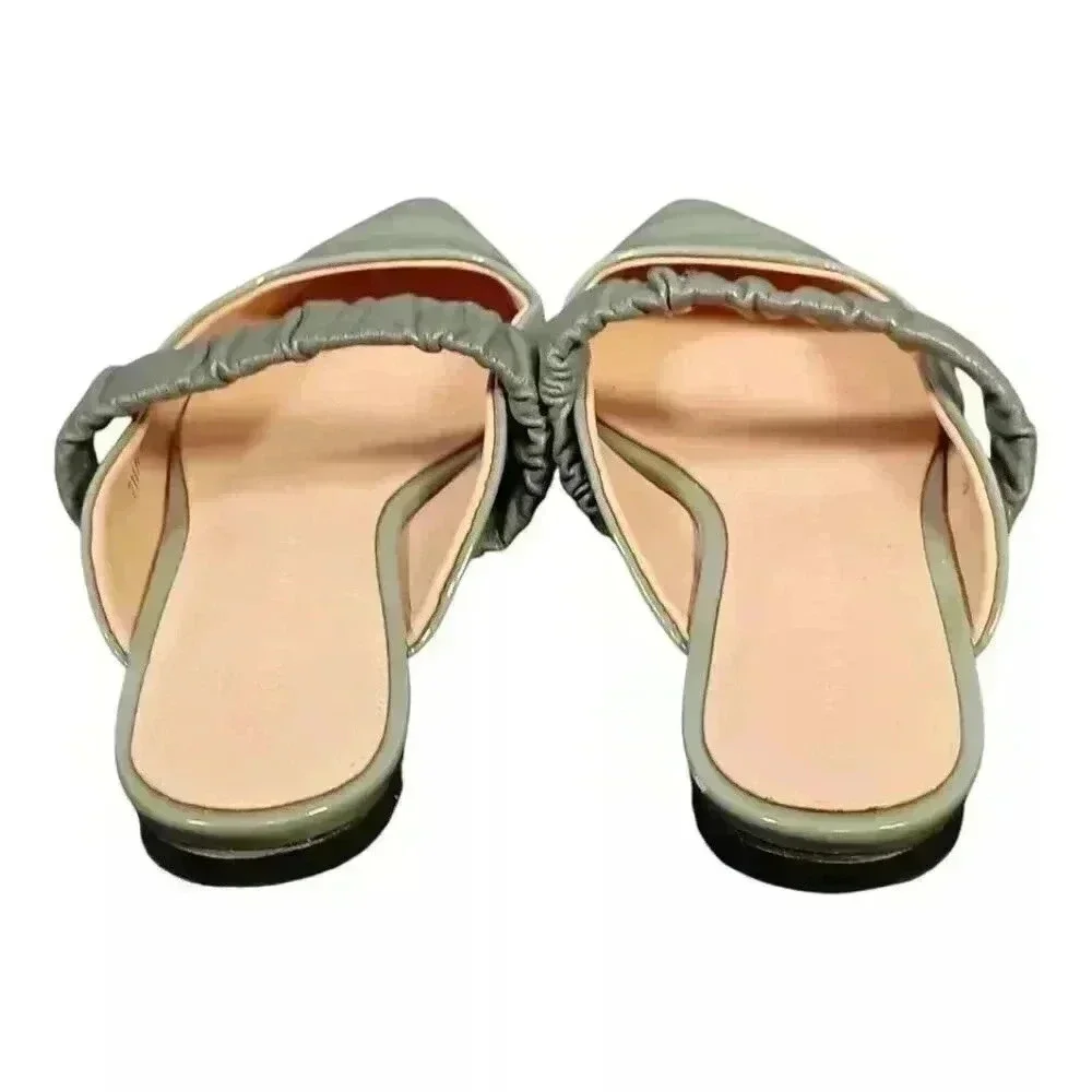 Dear Frances Slide Flats Pointed Toe Green Leather Women's 35/US 5